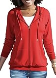 Nimsruc Zip Up Hoodies For Women Long Sleeve Casual Oversized Sweatshirts Cute Fall Hoodie With Pockets Red XL