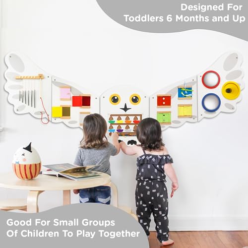 Monläurd® Montessori Owl Busy Board - Sensory Wall Panel for Toddlers, Wooden Activity Board for Kids 6M+, Montessori Educational Toys for Baby Learning, Playroom & Daycare Furniture