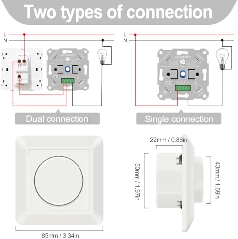 VIPMOON 220-240V 5-200W Push-On/Off obrotowy ściemniacz LED EU-200P do ściemnianych LED/żarówek/lamp energooszczędnych/Lampy halogenowe.