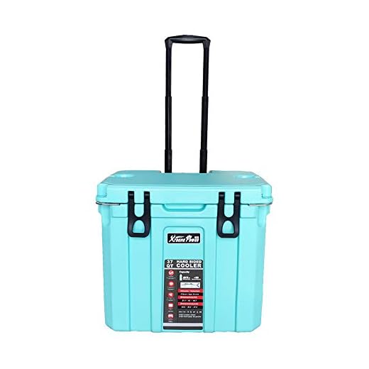 XtremepowerUS Portable 37 Quart Insulated Ice Chest Cooler Roto-Molded Bottle Opener Adjustble Telescoping Handles with Wheels, Aqua