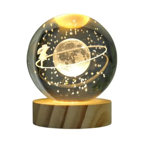 Luminária de Mesa Esfera de LED Bola de Cristal 3D Lua Galaxia Decoração Menina Premium Luz Amarela