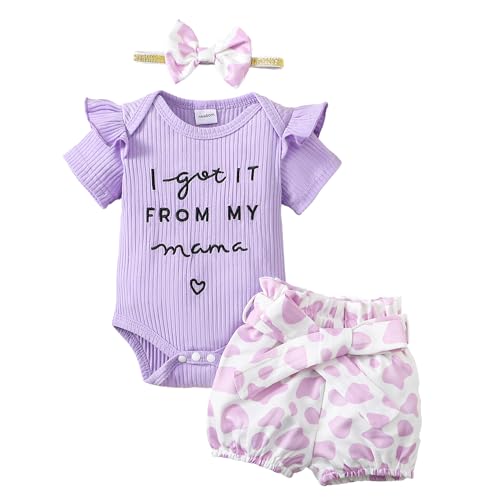 Image of Newborn Baby Girl Clothes Summer Outfits Infant Ruffle Romper Bodysuit Short Set Cute Baby Clothes for Girl
