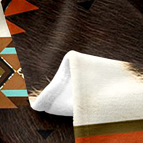 Erosebridal Cowhide Fleece Blanket Brown Highland Cow Blanket Western Farmhouse Wild Animals Longhorn Skin Throw Blanket Exotic Aztec Throw 50X60 Inch Living Room Decor Flannel Blanket #TOP2