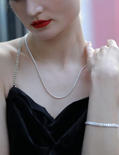 Silver Necklace For Women Men 3.5Mm Cuban Chain 925 Sterling Silver Clasp Cuban Chain Silver Chain For Men 16/18/20/22/24/26/30 Inches(18) #TOP3