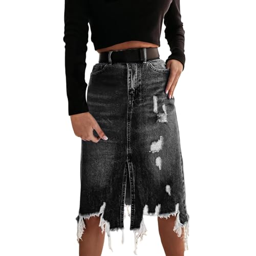 Jupe en jean jupe trapèze taille haute denim mode femme chic