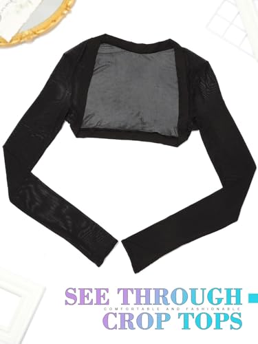 Asooll Black Mesh Bolero Shrug See Through Long Sleeve Crop Top Open Front Shrugs for Women2
