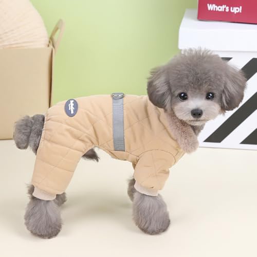 Izefia Hundemanteljacke Winddichter Kalter Wettermantel 4-Beine Warmer Hund Jumpsuit Winter Dicke Kleidung Schneesicherer Mantel Baumwolle Hundemantel für Kleine Hund Mittlere Hundekatze
