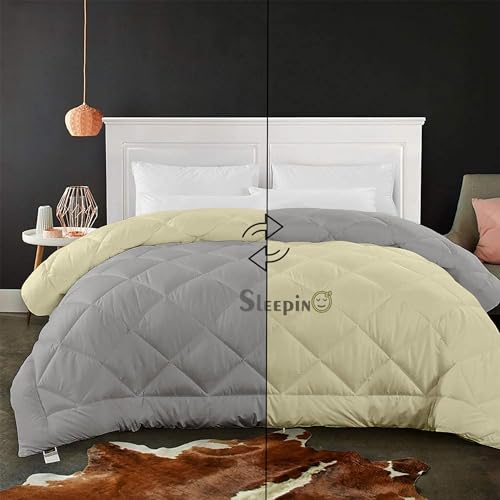 Image of 600 GSM Heavy Winter Double Bed Comforter | Microfiber, Breathable, Reversible,Soft, Lightweight & Machine Washable Comforter for Double Bed 90x100 Inch - IvorySilver