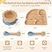 MingHoYo Bamboo Suction Plates Bowls Set for Baby Toddler - Includes Bamboo Bowl, Divided Plate, Silicone Fork & Spoon, All-Natural Baby Feeding Set for Baby-Led Weaning
