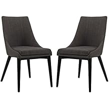 Modway Viscount Mid-Century Modern Upholstered Fabric Two Kitchen and Dining Room Chairs in Brown
