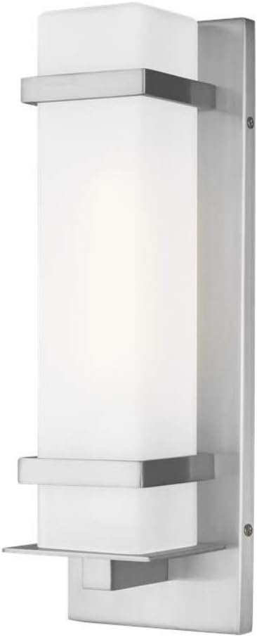 Generation Lighting 8520701-04 Alban Small One Light Outdoor Wall Lantern, Satin Aluminum, 1-Light, cETL Listed, Safety Rated for Wet Locations, LED Compatible, Durable Outdoor Lighting Fixture