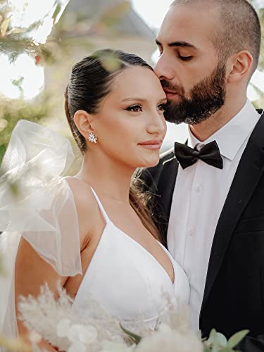 SWEETV Marquise Wedding Earrings for Brides, Bridesmaids, Cubic Zirconia Bridal Earrings, Rhinestone Cluster Stud Earrings for Women Prom Party Jewelry Gifts3