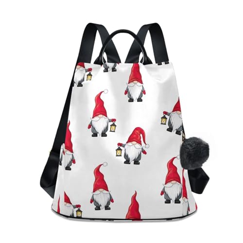 Sac à dos imprimé nains pour femme avec poches zippées et pompon style similicuir