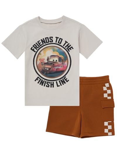 Image of Disney Pixar Cars Lenticular Lightning McQueen Toddler Outfit for Boys, 2 Piece T-Shirt & Fleece Shorts Set