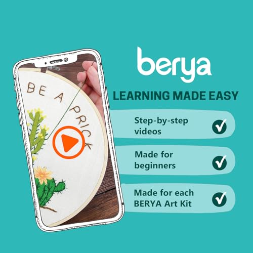 Image of BERYA Cactus Embroidery Kit Including Video Step by Step Instructions Embroidery Hoop,Color Threads and Embroidery Scissors for Beginners-Handmade Needlepoint Kits for Adults
