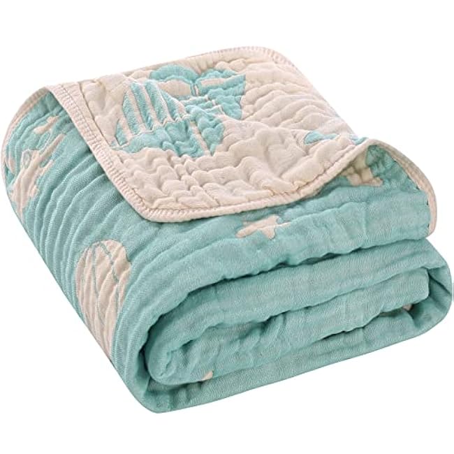 Ultra Soft Muslin Baby Blanket, A Versatile Swaddle and Bed Blanket for Babies, Toddlers, Boys, and Girls (Ocean Green 1 Pack).