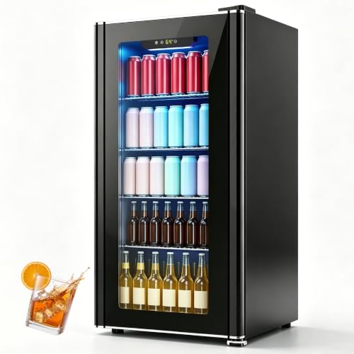 Image of Electactic Wine Fridge 130 Can Beverage Refrigerator Cooler, 3.2 Cu.Ft Drink Fridge for Soda Wine Beer, Adjustable Temperature Control for Home Office, Black