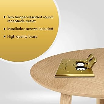SELECT Lighting 2-Gang 20A Tamper-Resistant Receptacle Outlets, Brass | electrical floor box with flip lid, low-voltage opening, brass cover, retractable recessed socket for countertops and floors