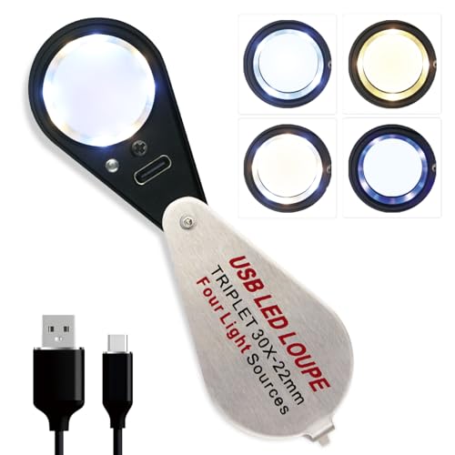 30X Jewelers Loupe Magnifier with UV and LED Lights, Four