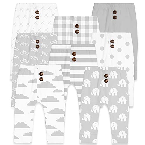 Image of Cotton Baby Pants Set for Toddler Boys Girls 8 Pack Toddler Newborn to 24 Months Grey
