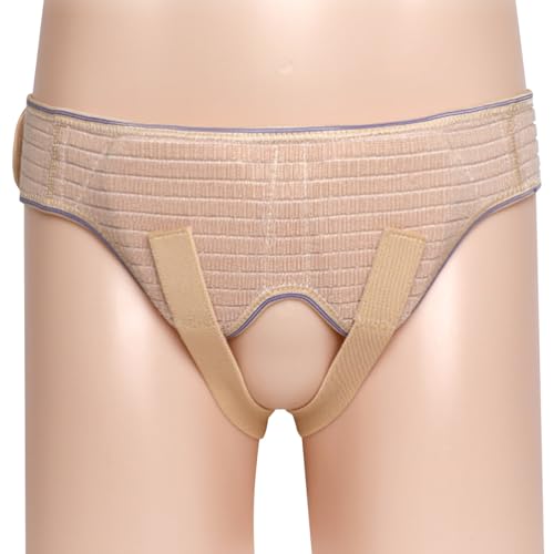 脱腸ベルト、鼠径ヘルニアベルトトラス、両側/両鼠径、痛みの緩和と回復を助ける調節可能なストラップ、取り外し可能な医療用圧迫パッド2枚付き(Beige,M)