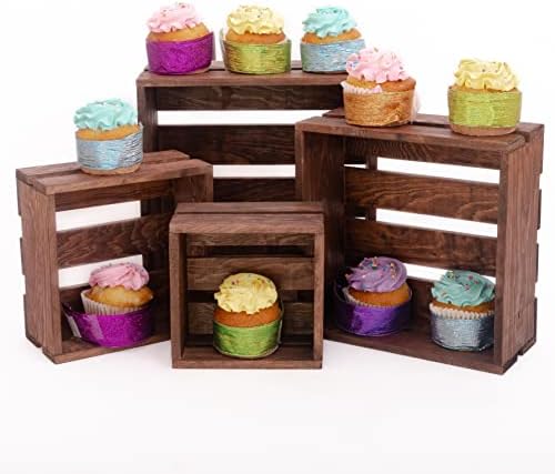 VINTAYARD Rustic Wood Crates for vintage decorative display, Nesting Crate set for storage and farmhouse style decor, wooden boxes made from 100% Wood (Dark Brown, Nested Square Set of 4)