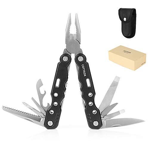 COTTEOX 14 in 1 Multitool Pocket Multi-plier with Safety Locking, Gifts for Men & Women, Premium Stainless Steel Multipurpose Tool Nylon Sheath for Fishing Camping