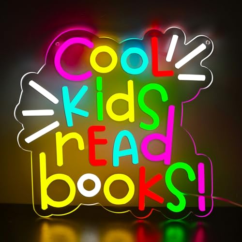 Image of Cool Kids Read Books Neon Signs Classroom Encourage Neon Lights Wall Decor,Positive Affirmation Motivational Quote,GIft Art for Boys Girls Kids,Friends,Family-12.64 x 12.2 IN-USB Powered-Acrylic