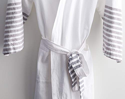 Striped Turkish Robe - One Size Fits Most - Long Bath Robe - White with Blue Accent Stripes4