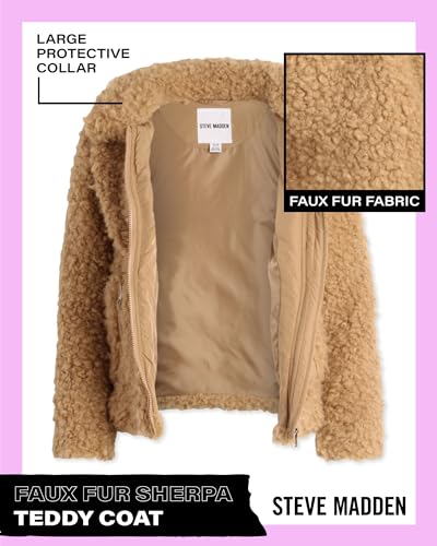 Steve Madden Girls' Jacket – Zip Up Sherpa Fleece Sweatshirt Jacket – Casual Teddy Coat for Girls (4-16)2