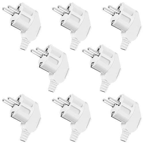 8 Stück Schuko Stecker 250V/16A Eurostecker Stromstecker Winkelstecker Stromstecker Schutzkontakt Stecker für 8-10mm Kabel für Haushaltsgeräten Kleingeräten, Weiß(16A)