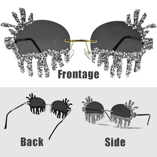 Rhinestone Sunglasses for Women,Cat Eye Sparkling Crystal Glasses,Fashion UV Protection Half frame Eyewear4