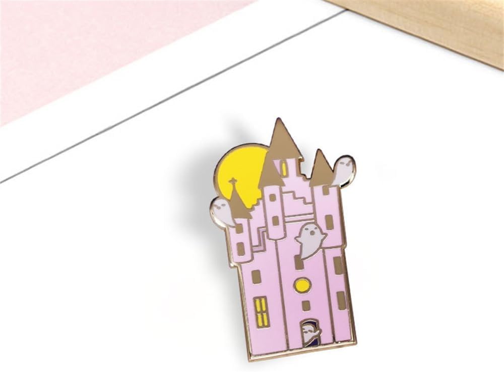 Cute Haunted House Ghost Moon Halloween Small Brooches Lapel Pins for Women Men Daughter Funny Pink White Enamel Castle Pins Brooch Badge for Hats Backpacks Holiday Party Accessory Jewelry - Image 2