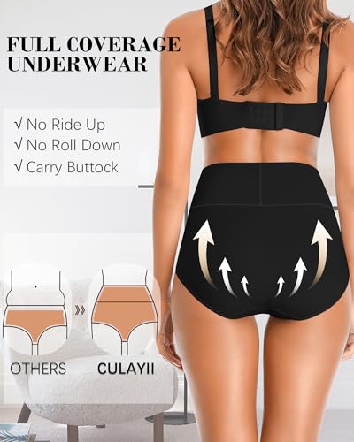 Image of CULAYII Tummy Control Underwear for Women High Waisted Panties Full Coverage Cotton Postpartum Briefs Stretch Ladies Undies
