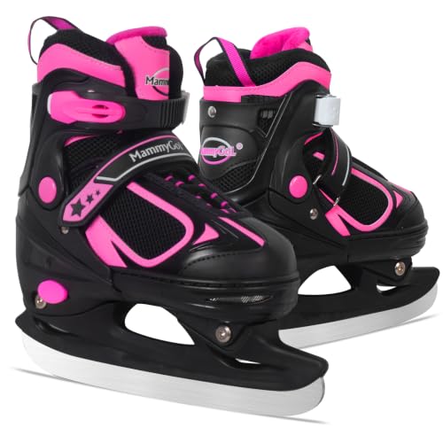 MammyGol Adjustable Ice Skates for Girls Kids and Boys, Hockey Lace-Up Skate, Rose red Ice Skating Size L for Beginner