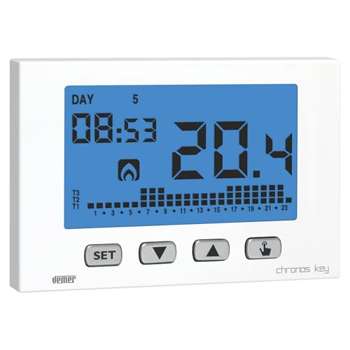VEMER VE725800 CHRONOS KEY - Cronotermostato Digitale da Parete, Programmazione Settimanale, Alimentazione a Batterie, Bianco