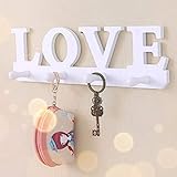 Key Holder for Wall Towel Rack 4 Hooks LOVE White Home Decor