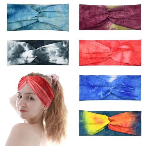 6 PCS Cintas Pelo Anchas Mujer I Cintas de Pelo Elásticas Mujer 24x10cm- con Nudo I Cruzado Diadema Turbante Mujer de Algodón I Banda de Pelo Mujer Multicolor para Uso Diario Deportes