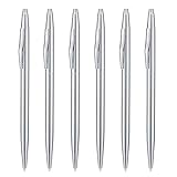 6 Pieces Wikult Silver Slim Metal Ballpoint Pen, 1mm Medium Point Black Ink Smooth Writing, for Busi