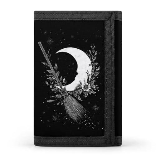 Image of Witch's Magic Broom Moon Trifold Wallet Front Pocket Purse Card Holder