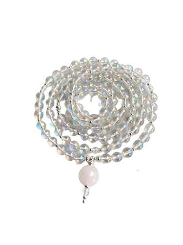 WORLD WIDE GEMS angelaura Kamienne koraliki Mala, 108 Naszyjnik Mala, Wiązana Mala, Naszyjnik WWG, Joga Biżuteria Medytacja Koraliki Biżuteria Duchowa Biżuteria Biżuteria Boho, 34inch, Kamień