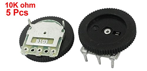 uxcell 5Pcs 16mmx2mm 10K ohm Stereo Volume Control Wheel Potentiometer B103, Black, B103-B10K-5pcs - Image 3