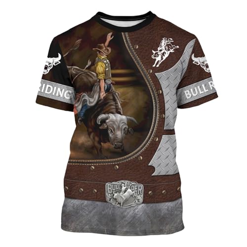 Owlfder T-shirt pour homme avec inscription « Bull Riding » humoristique Rodéo Cowboy 3D - T-shirt décontracté - Cadeau pour homme et femme, peau, S