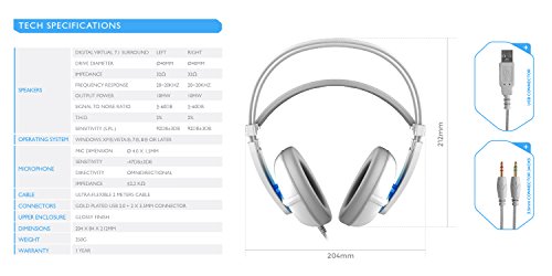 Sentey Gaming Headset Microphone Orbeat White Gs-4440 Audiophile Level Stereo Headphones For Pc, Mac And All Analog 3.5M Devices, Usb2.0 (Power Led Lights Only) + 2 X 3.5Mm Plugs (Mic And Sound) #TOP7