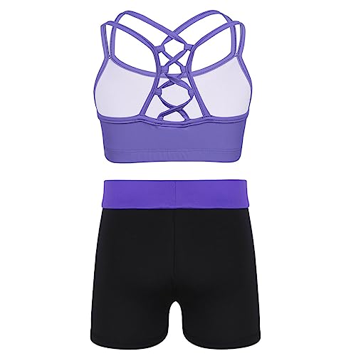 Moily Big Girls Solid Color 2 Pcs Dance Gymnastics Sports Outfit Crisscross Back Crop Top with Booty Shorts2