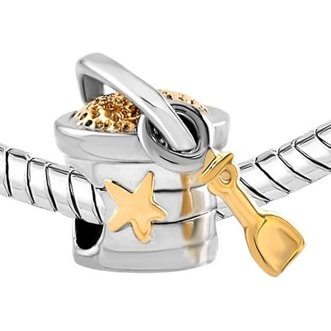 Creationtop Fit Pandora Charms Silver PlatedThe Beach Charms for Any European Bracelet Starfish Charm Gold Star Bucket and Shovel Kid's Charm Summer Charm Cover