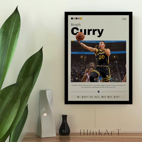Image of BLINKART Steph Curry NBA BasketBall Player Synthetic Wood Photo Framed Wall Hanging Poster For Room & Office Bedroom Living Boys and Girl Room Home Wall Hanging(13 * 10 Inches)