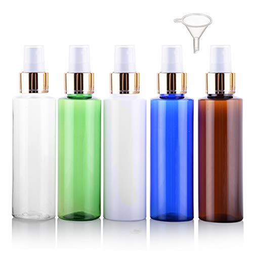 Preisvergleich Produktbild Alledomain Sprühflaschen, leer, feiner Nebel, Kunststoff, Reise-Zerstäuberflasche, klein, nachfüllbar, mit 1 Trichter für Make-up, Kosmetik, Toilettenartikel, Haare (5 Farben)