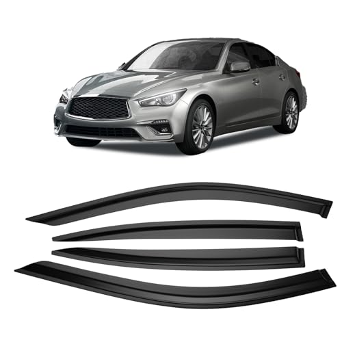 Kinwrdsn Tape-on Sun/Rain Guard Side Window Visor Deflectors Rain Guards for Infiniti Q50 2014-2020，Window deflectors