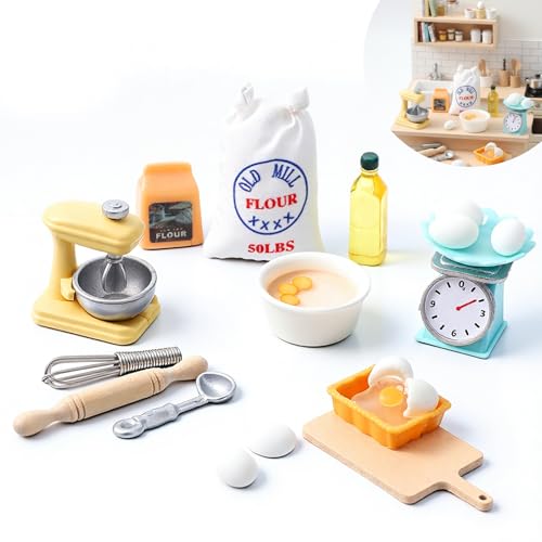 16 Pcs Miniature Kitchen Model Set Dollhouse Accessories Including Stand Mixer Kitchen Scale Flour Rolling Pin and Others Realistic Decor For Miniature Houses Portable Play